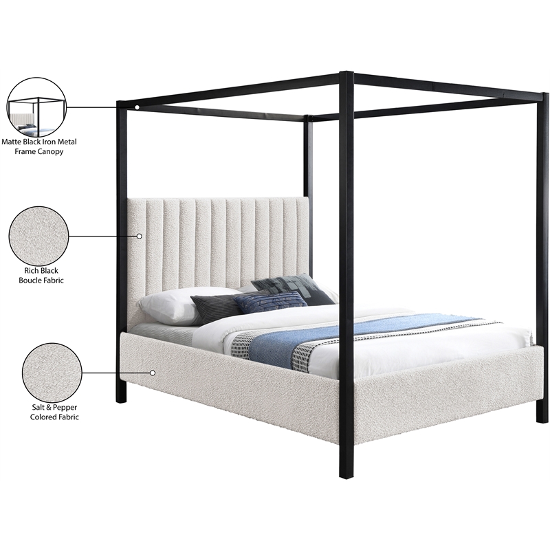 Bowery Hill Contemporary Rich Grey Boucle Durable Fabric Queen Bed