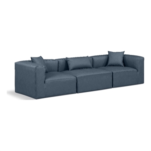 Bowery Hill Contemporary Navy Blue Vegan Leather 3-Piece Modular Sofa