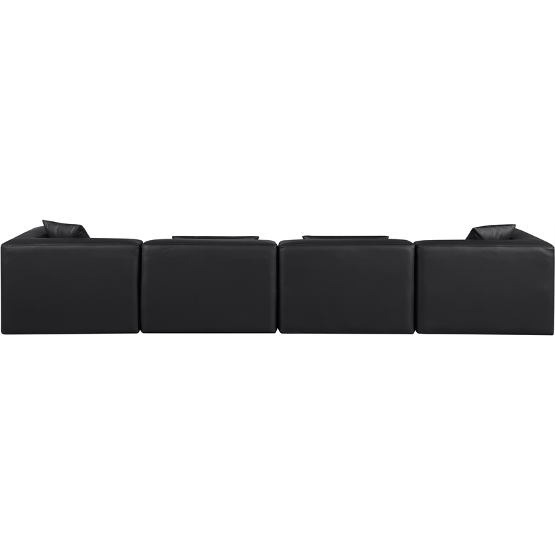 Bowery Hill Contemporary Black Vegan Leather 4-Piece Modular Sofa