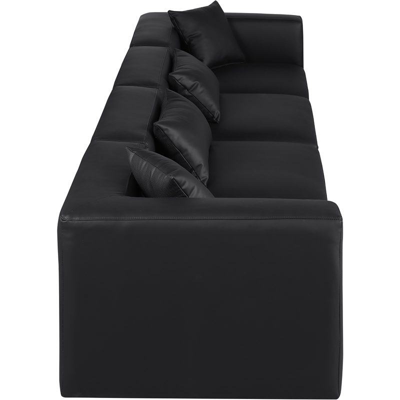 Bowery Hill Contemporary Black Vegan Leather 4-Piece Modular Sofa