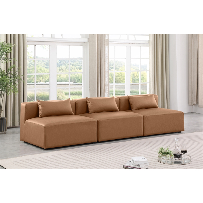 Bowery Hill Contemporary Brown Vegan Leather 3-Piece Modular Sofa