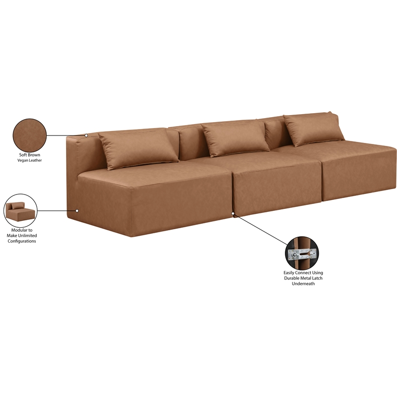 Bowery Hill Contemporary Brown Vegan Leather 3-Piece Modular Sofa