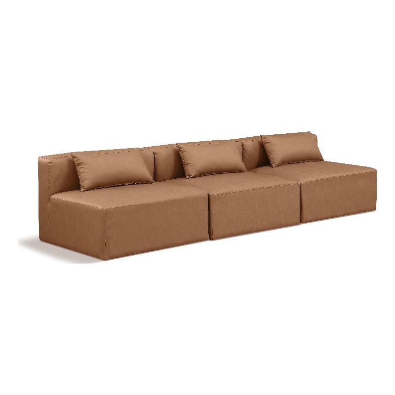 Bowery Hill Contemporary Brown Vegan Leather 3-Piece Modular Sofa
