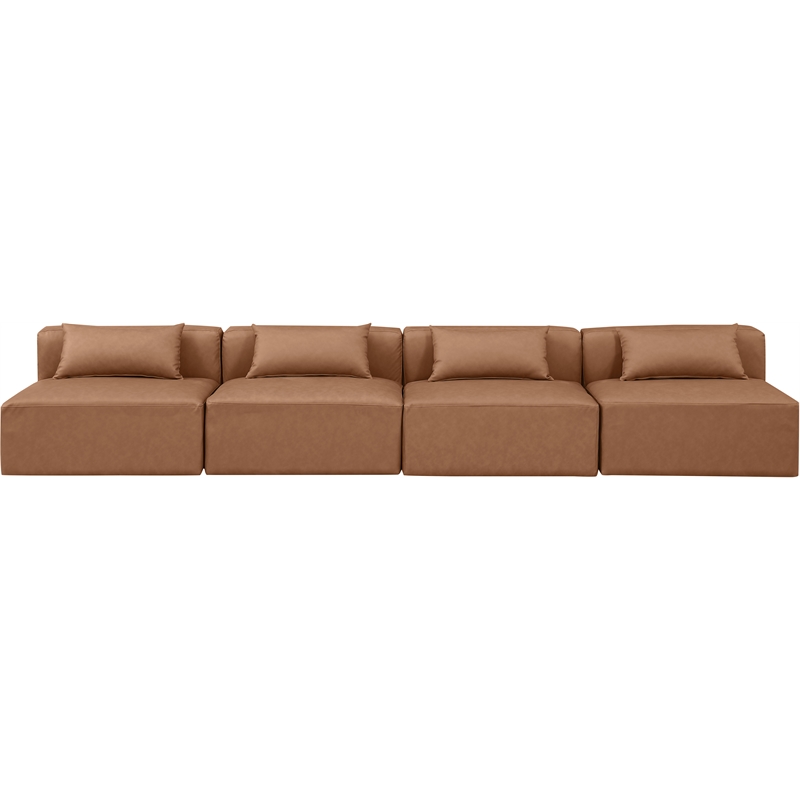 Bowery Hill Contemporary Brown Vegan Leather 4-Piece Modular Sofa