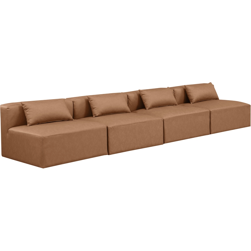 Bowery Hill Contemporary Brown Vegan Leather 4-Piece Modular Sofa