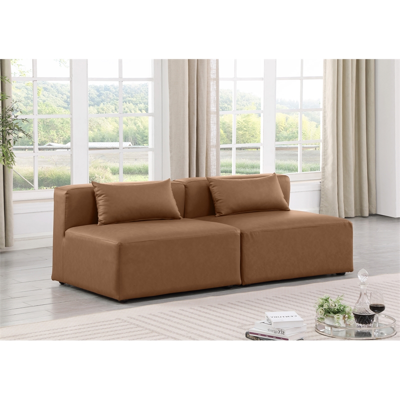 Bowery Hill Contemporary Brown Vegan Leather 2-Piece Modular Sofa