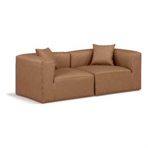 Bowery Hill Contemporary Brown Vegan Leather 2-Piece Modular Sofa
