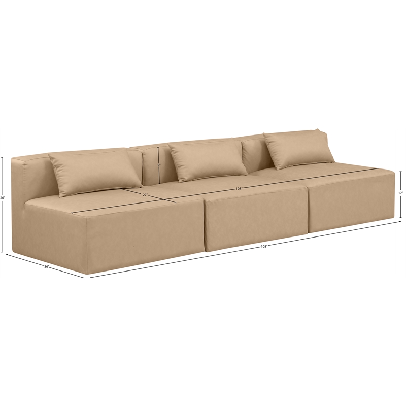 Bowery Hill Contemporary Tan Vegan Leather 3-Piece Modular Sofa