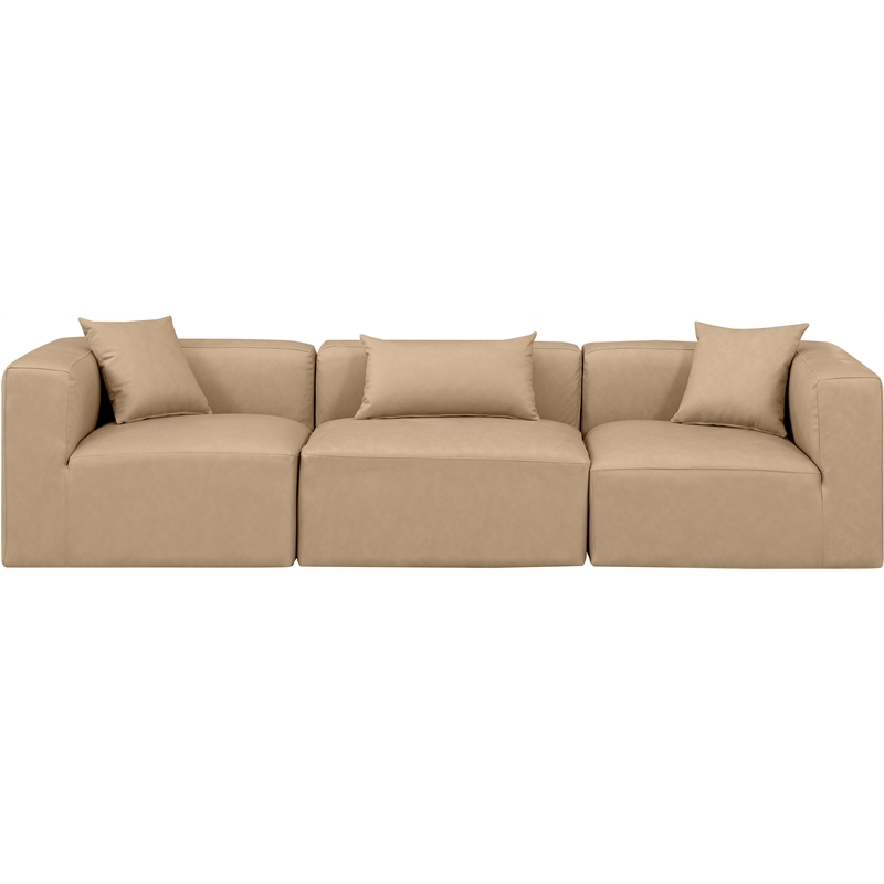 Bowery Hill Contemporary Tan Vegan Leather 3-Piece Modular Sofa