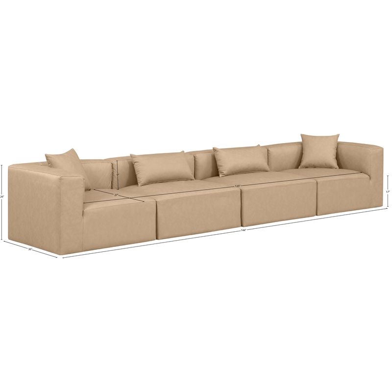 Bowery Hill Contemporary Tan Vegan Leather 4-Piece Modular Sofa