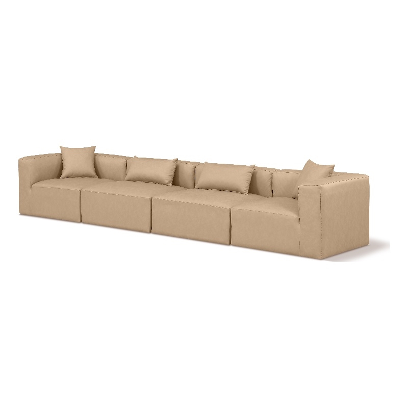 Bowery Hill Contemporary Tan Vegan Leather 4-Piece Modular Sofa