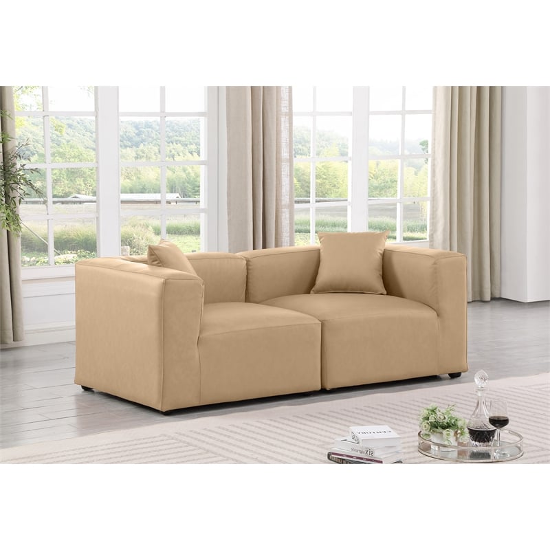 Bowery Hill Contemporary Tan Vegan Leather 2-Piece Modular Sofa