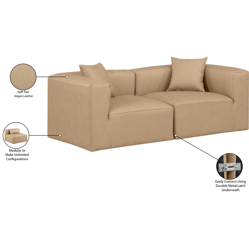 Bowery Hill Contemporary Tan Vegan Leather 2-Piece Modular Sofa