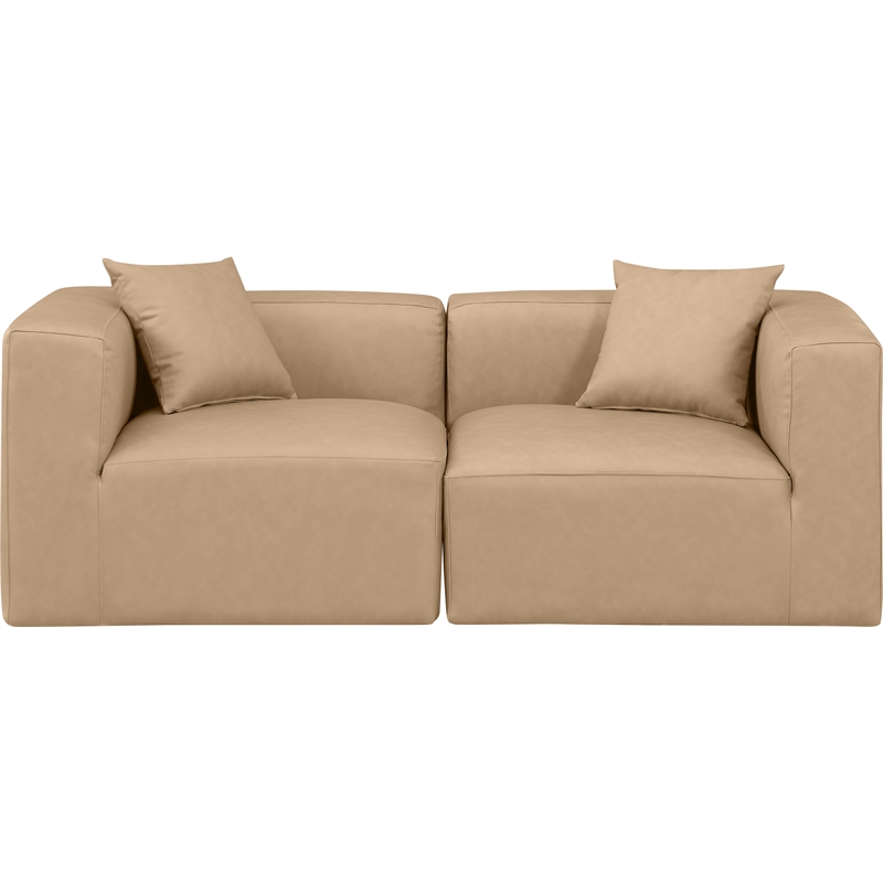 Bowery Hill Contemporary Tan Vegan Leather 2-Piece Modular Sofa