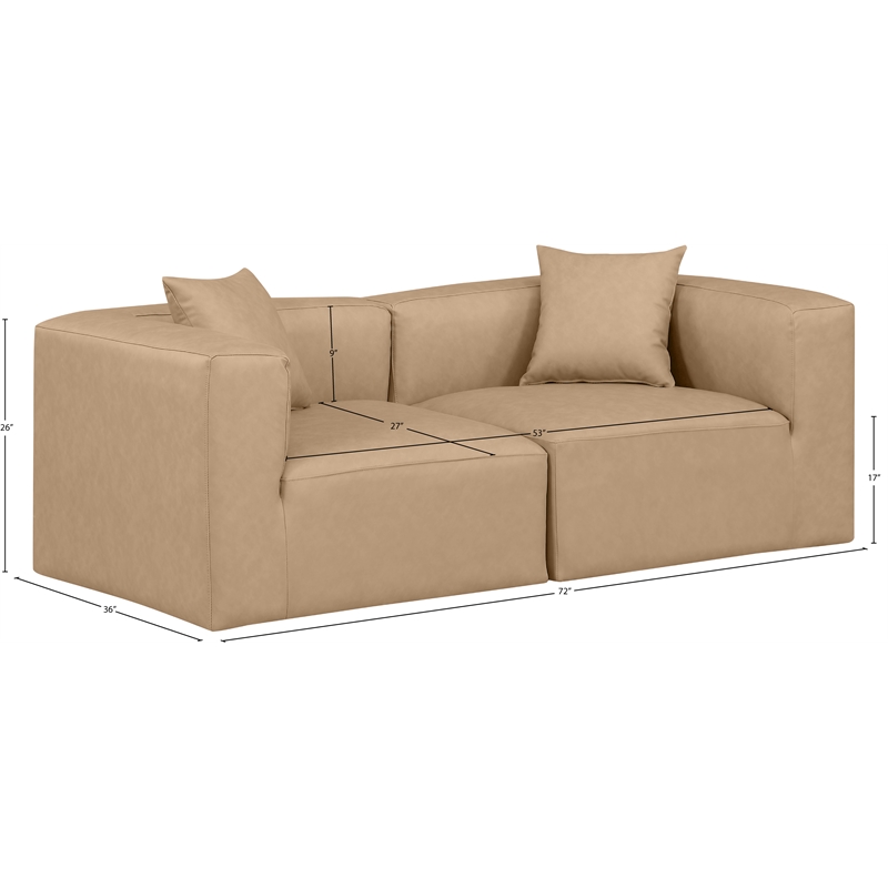 Bowery Hill Contemporary Tan Vegan Leather 2-Piece Modular Sofa