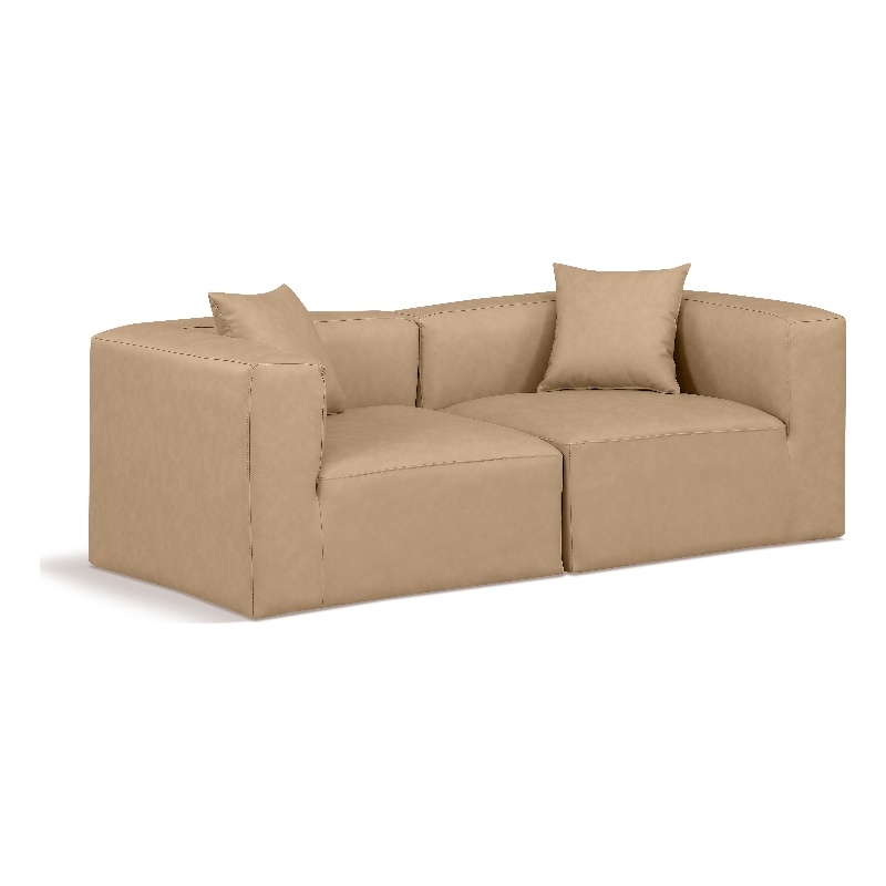 Bowery Hill Contemporary Tan Vegan Leather 2-Piece Modular Sofa