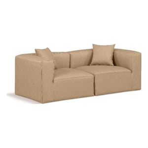 Bowery Hill Contemporary Tan Vegan Leather 2-Piece Modular Sofa