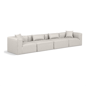 Bowery Hill Contemporary Cream Vegan Leather 4-Piece Modular Sofa