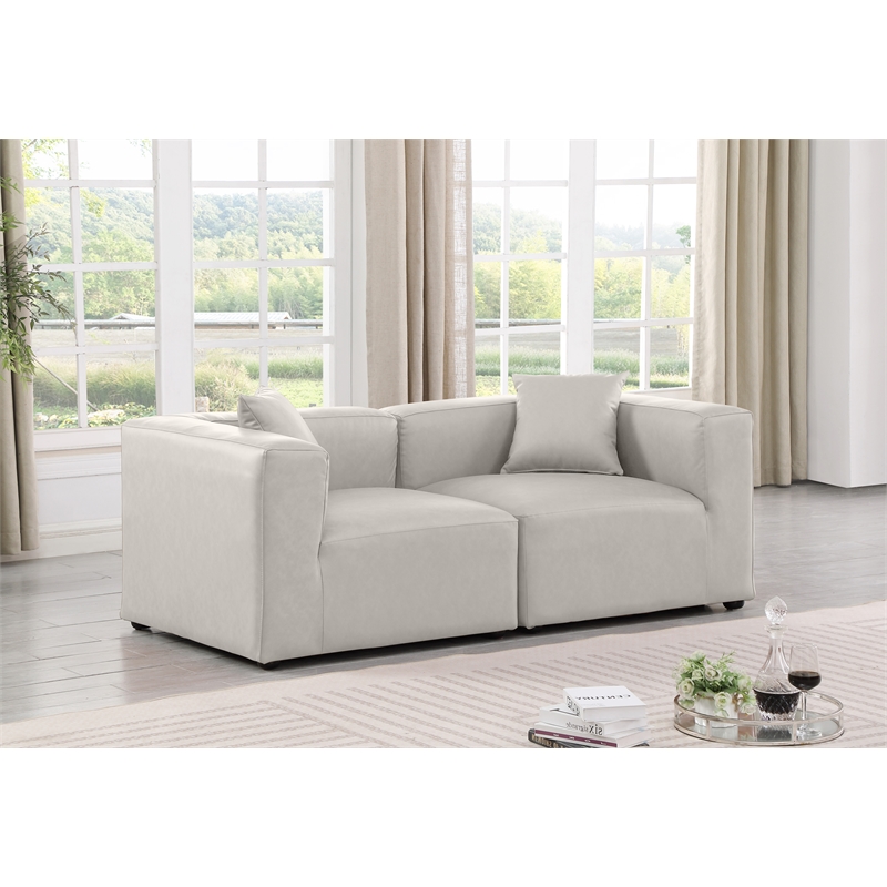 Bowery Hill Contemporary Cream Vegan Leather 2-Piece Modular Sofa