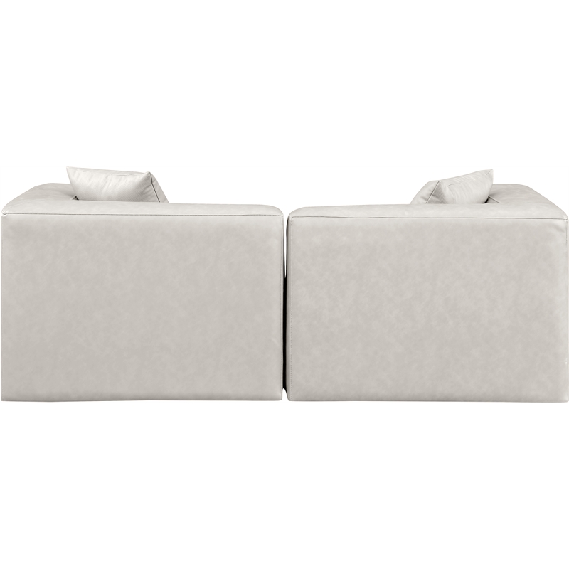 Bowery Hill Contemporary Cream Vegan Leather 2-Piece Modular Sofa