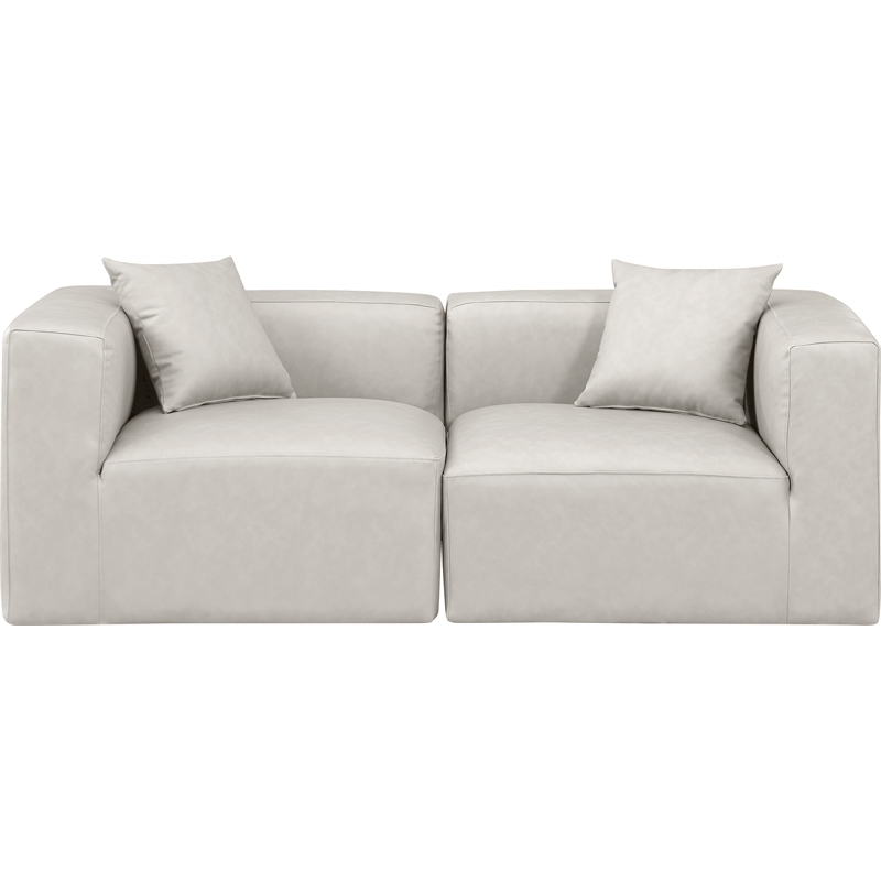 Bowery Hill Contemporary Cream Vegan Leather 2-Piece Modular Sofa