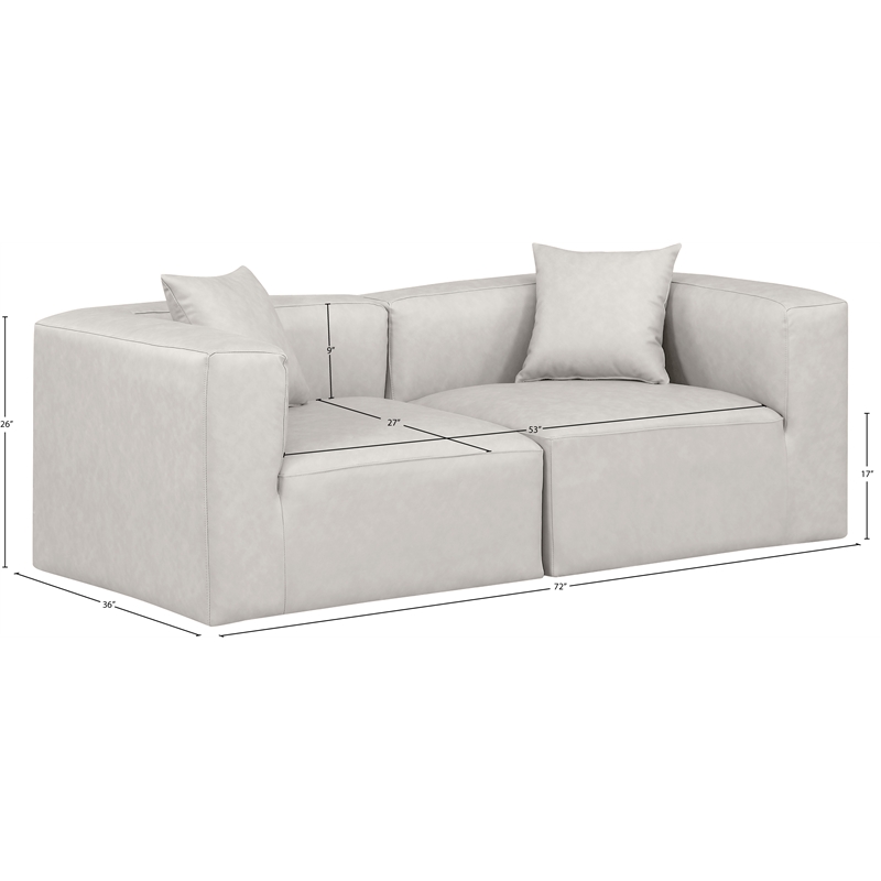 Bowery Hill Contemporary Cream Vegan Leather 2-Piece Modular Sofa