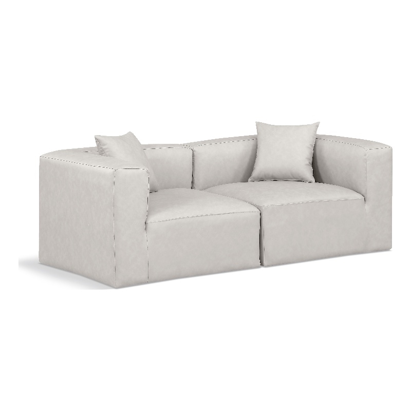Bowery Hill Contemporary Cream Vegan Leather 2-Piece Modular Sofa