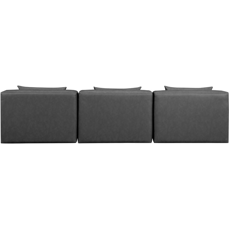 Bowery Hill Contemporary Charcoal Grey Vegan Leather 3-Piece Modular Sofa