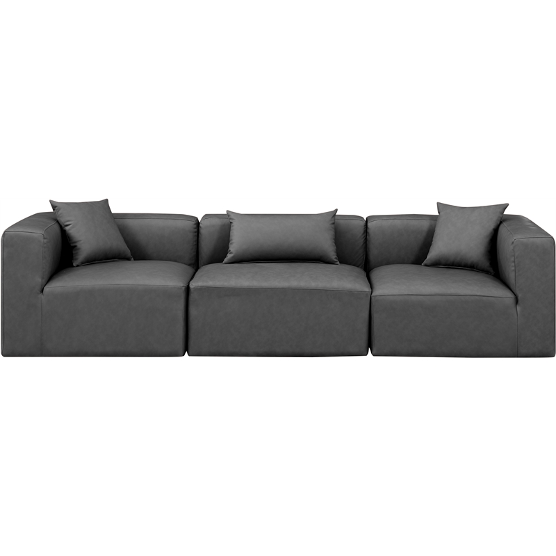 Bowery Hill Contemporary Charcoal Grey Vegan Leather 3-Piece Modular Sofa