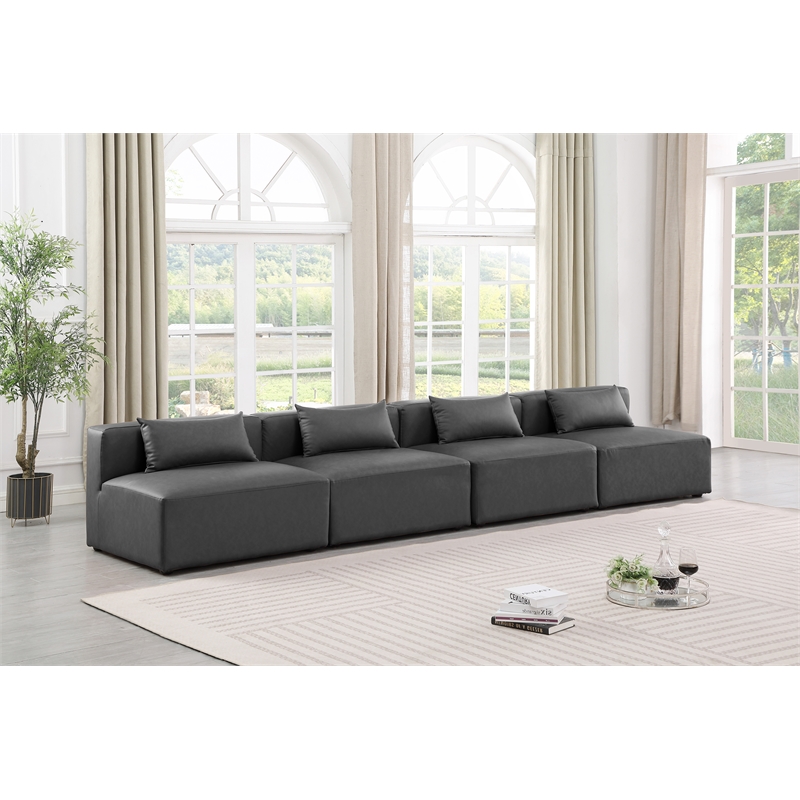 Bowery Hill Contemporary Charcoal Grey Vegan Leather 4-Piece Modular Sofa