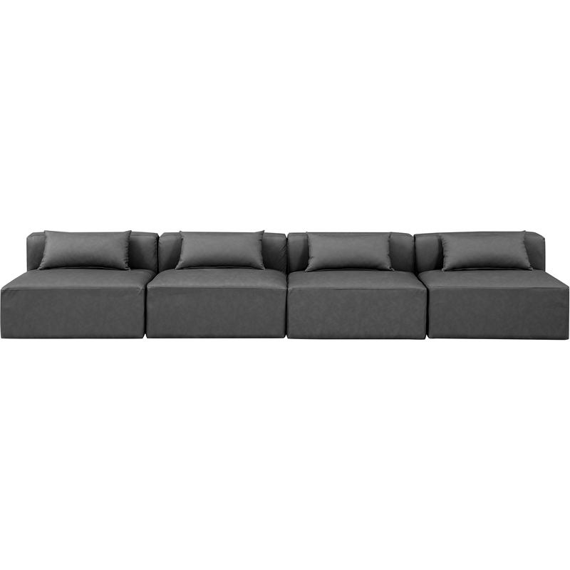 Bowery Hill Contemporary Charcoal Grey Vegan Leather 4-Piece Modular Sofa