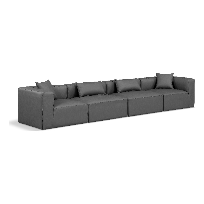 Bowery Hill Contemporary Charcoal Grey Vegan Leather 4-Piece Modular Sofa