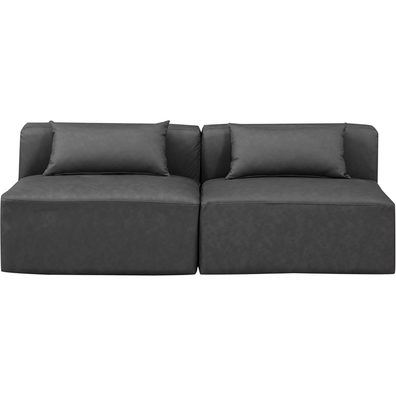 Bowery Hill Contemporary Charcoal Grey Vegan Leather 2-Piece Modular Sofa