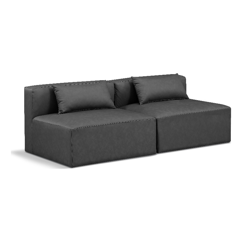 Bowery Hill Contemporary Charcoal Grey Vegan Leather 2-Piece Modular Sofa