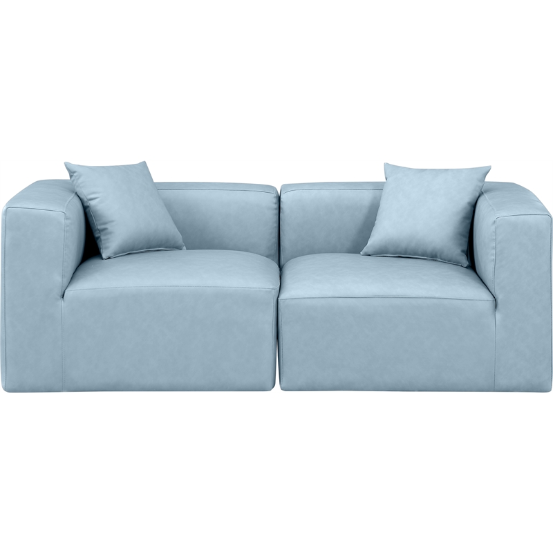 Bowery Hill Contemporary Light Blue Vegan Leather 2-Piece Modular Sofa