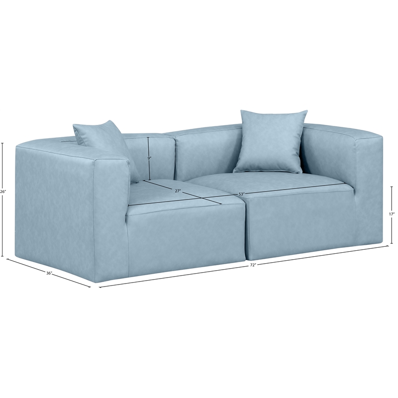 Bowery Hill Contemporary Light Blue Vegan Leather 2-Piece Modular Sofa