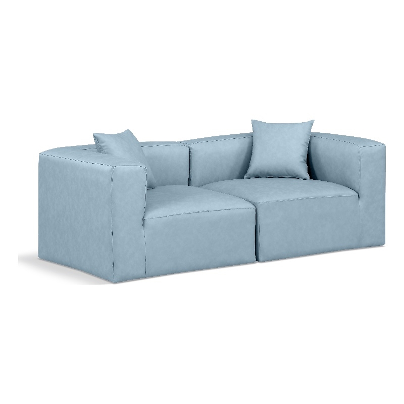 Bowery Hill Contemporary Light Blue Vegan Leather 2-Piece Modular Sofa