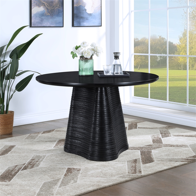 Bowery Hill Contemporary Black Wood and Oak Veneer Dining Table