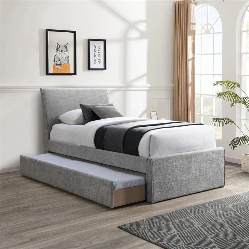 Bowery Hill Contemporary Grey Chenille Fabric Twin Trundle Bed
