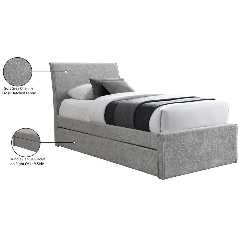 Bowery Hill Contemporary Grey Chenille Fabric Twin Trundle Bed