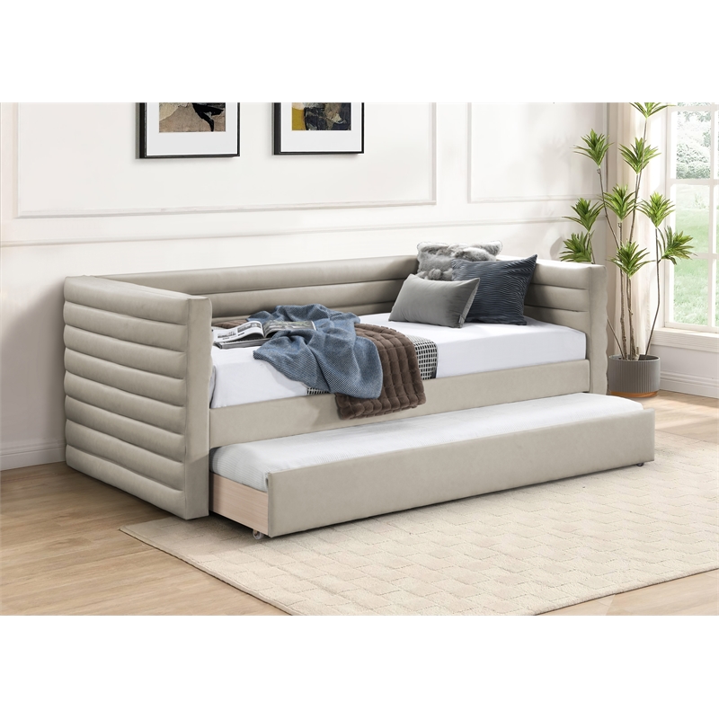 Bowery Hill Contemporary Soft Beige Vegan Leather Twin Daybed