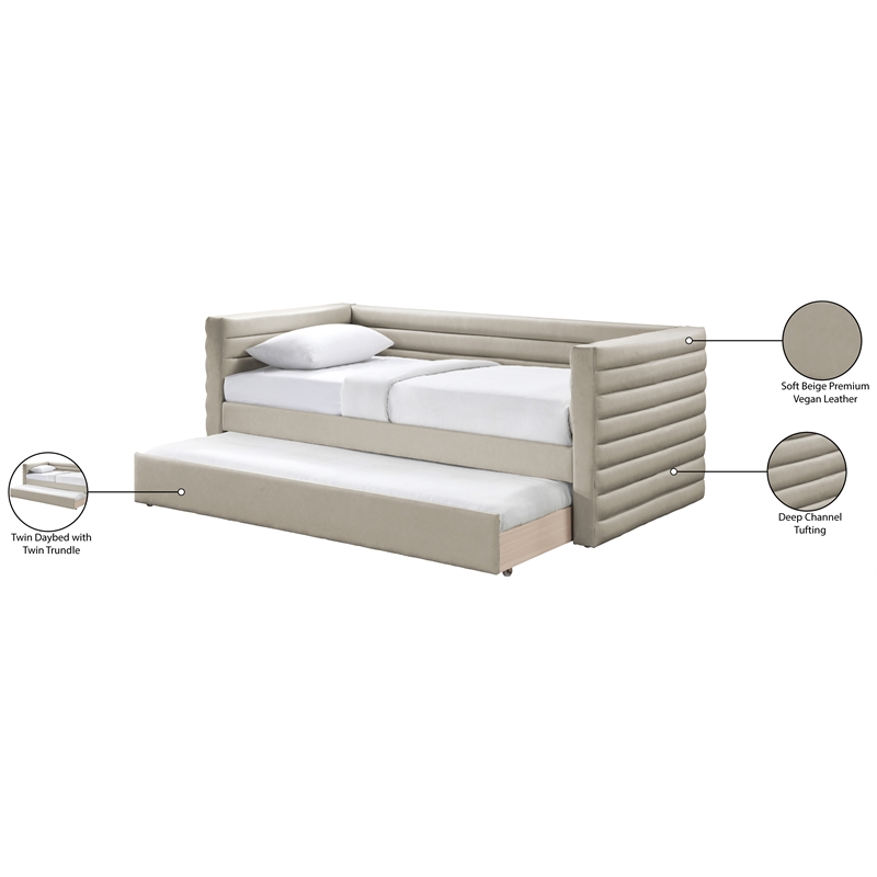 Bowery Hill Contemporary Soft Beige Vegan Leather Twin Daybed