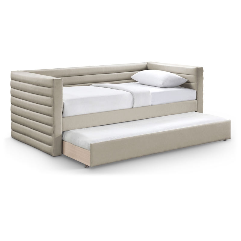 Bowery Hill Contemporary Soft Beige Vegan Leather Twin Daybed
