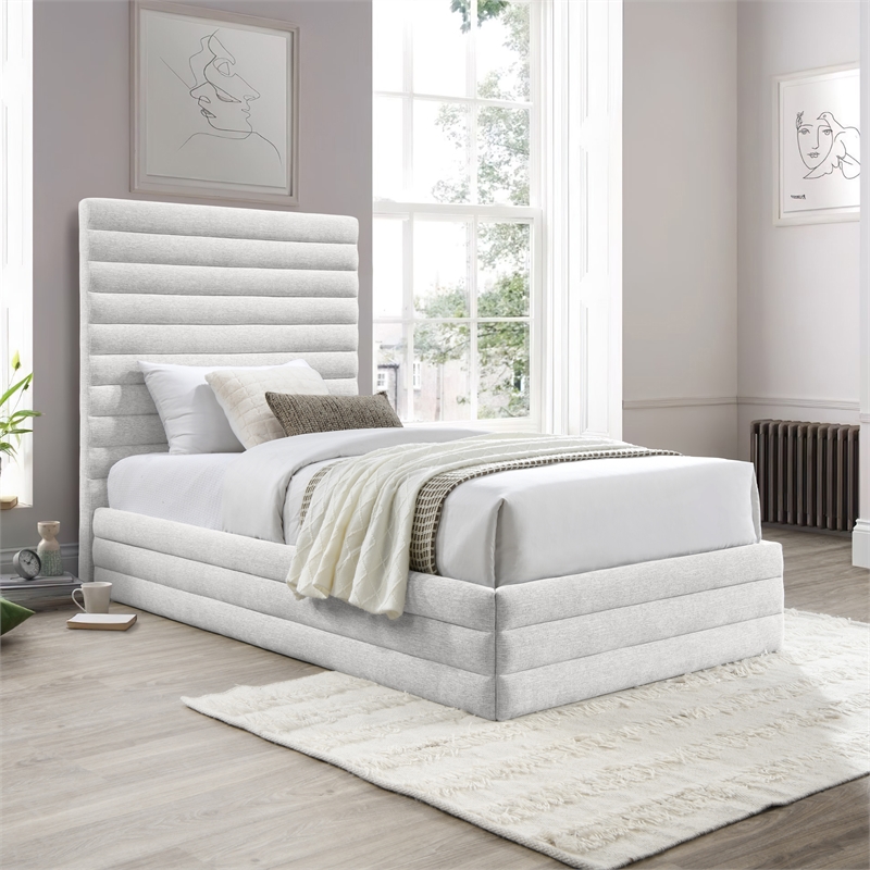 Bowery Hill Contemporary Cream Linen Textured Fabric Twin Bed
