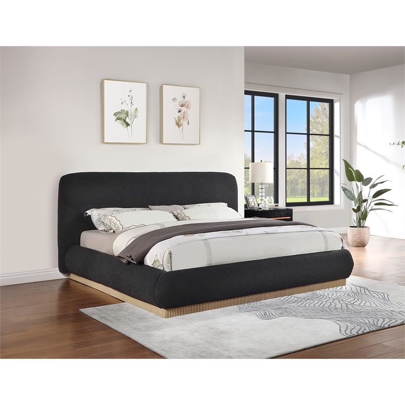 Bowery Hill Contemporary Rich Black Boucle Durable Fabric Queen Bed
