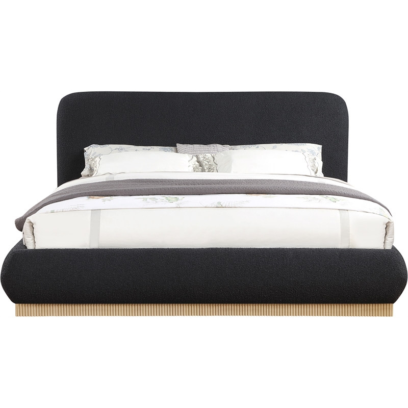 Bowery Hill Contemporary Rich Black Boucle Durable Fabric Queen Bed