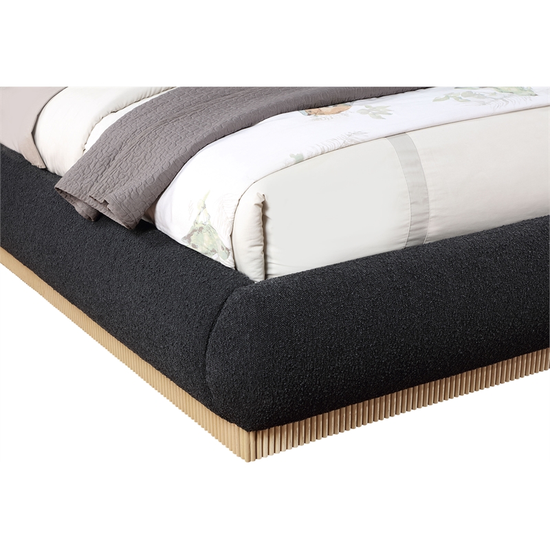 Bowery Hill Contemporary Rich Black Boucle Durable Fabric Queen Bed