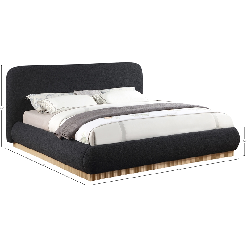 Bowery Hill Contemporary Rich Black Boucle Durable Fabric Queen Bed