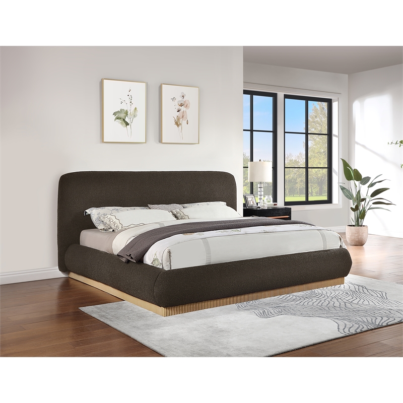 Bowery Hill Contemporary Rich Brown Boucle Durable Fabric Queen Bed