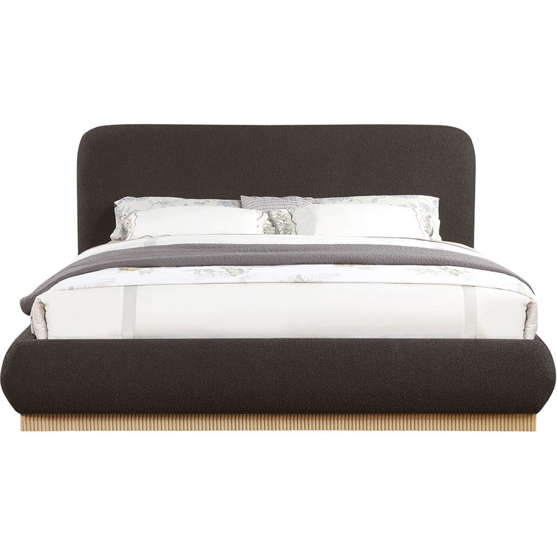 Bowery Hill Contemporary Rich Brown Boucle Durable Fabric Queen Bed